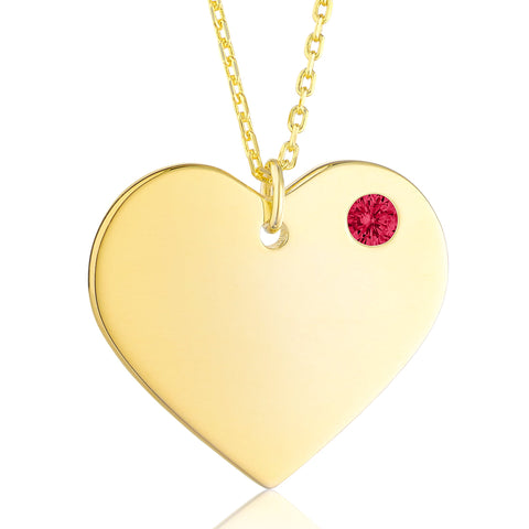 MASSETE Sterling Silver 925 Yellow Gold Plated Personalized Engraved Heart Necklace with Simulated Birthstone Custom Engravable Pendant for Women and Girls