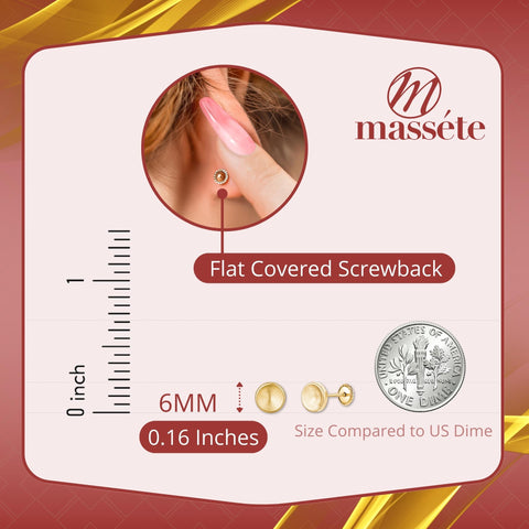 14k Yellow Gold Concave Button Disc Small Earrings Stud Post Satin Finish Screwback Closure