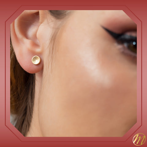 14k Yellow Gold Concave Button Disc Small Earrings Stud Post Satin Finish Screwback Closure