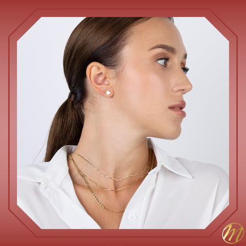 14k Yellow Gold Tiny Heart Stud Earrings for Girls with Diamond Center and Secure Screwback Closure