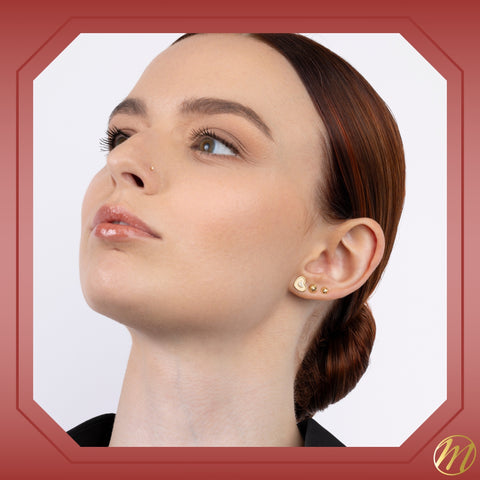 14k Yellow Gold Heart-in-Heart Earrings Stud with Simulated Diamonds in Center Covered Screwback Closure for Girls and Women