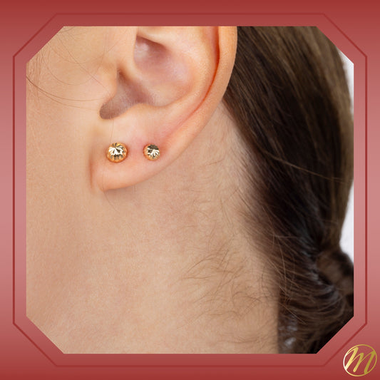 14k Yellow Gold Half Ball Earrings Fluted Flat Back Screwback 4mm 5mm
