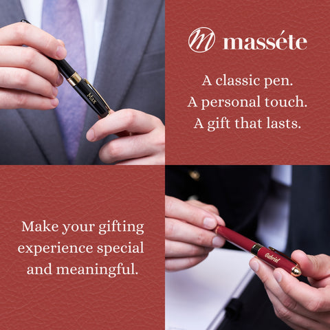 Massete Venero Executive Classic Luxury Ballpoint Pen, Glossy Black, Red, or Blue with 23K Gold Plated Trim, Twist to Open, Engravable, Presented in Gift Box, Extra Refill Included, Medium Tip, Black or Blue Ink