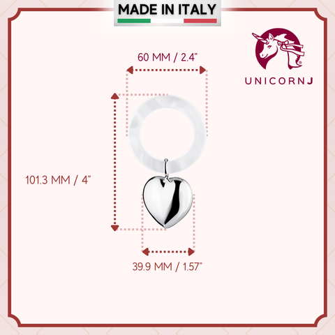 UNICORNJ Sterling Silver Keepsake Baby Rattle Teether Small Heart Personalized with Engraved Initials or Name | Complete with Gift Box | Gift for Baby | Made in Italy