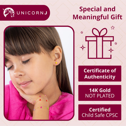UNICORNJ 14k Yellow Gold Enamel Mini Heart Bracelet Charm Dangle or Vertical Stacked 5 Heart Station for Girls Kids Toddlers Babies Made in Italy 5.25 or 5.5 inches