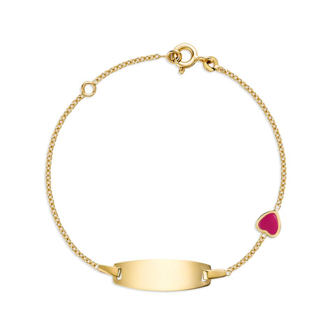 UNICORNJ 14k Yellow Gold Girls ID Bracelet Engravable with Enamel Charm for Girls Kids Toddler Baby Made in Italy 5.5"