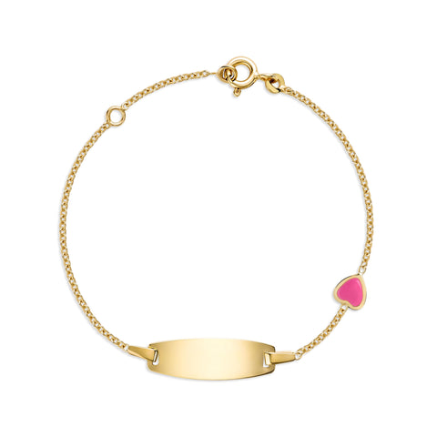 UNICORNJ 14k Yellow Gold Girls ID Bracelet Engravable with Enamel Charm for Girls Kids Toddler Baby Made in Italy 5.5"