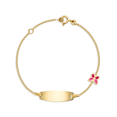 UNICORNJ 14k Yellow Gold Girls ID Bracelet Engravable with Enamel Charm for Girls Kids Toddler Baby Made in Italy 5.5"