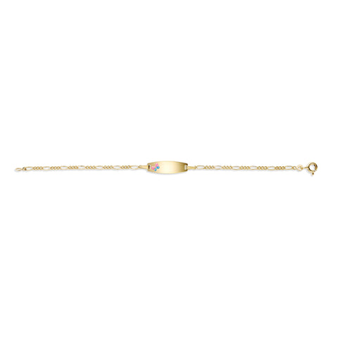 UNICORNJ 14k Yellow Gold Girls ID Bracelet Engravable with Pink and Blue Enamel Butterfly on ID Plate for Girls Kids Toddler Baby Figaro Chain 3+1 Links Made in Italy 5.5"
