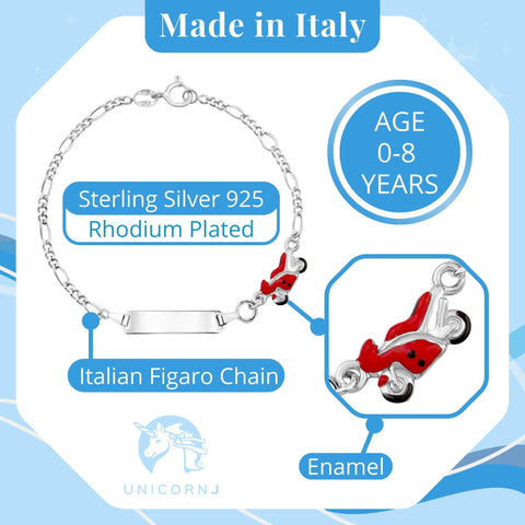 UNICORNJ Sterling Silver 925 Engravable ID Bracelet Figaro Chain for Boys Girls with Enamel Charm 6.5"