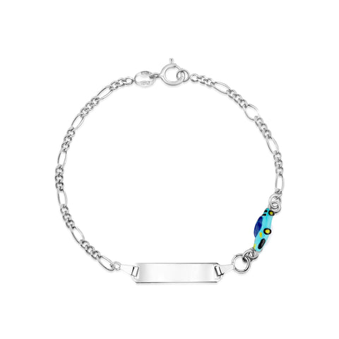 UNICORNJ Sterling Silver 925 Engravable ID Bracelet Figaro Chain for Boys Girls with Enamel Charm 6.5"