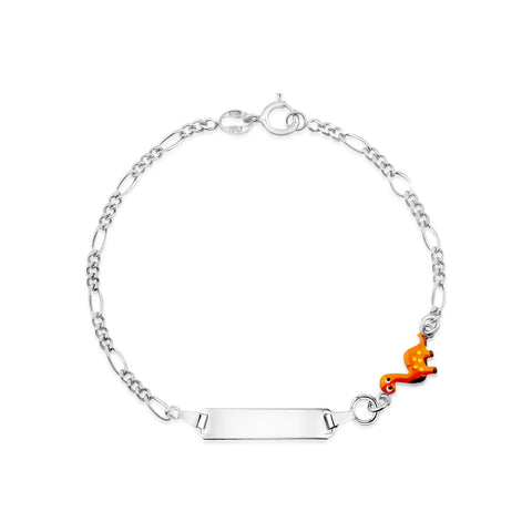 UNICORNJ Sterling Silver 925 Engravable ID Bracelet Figaro Chain for Boys Girls with Enamel Charm 6.5"