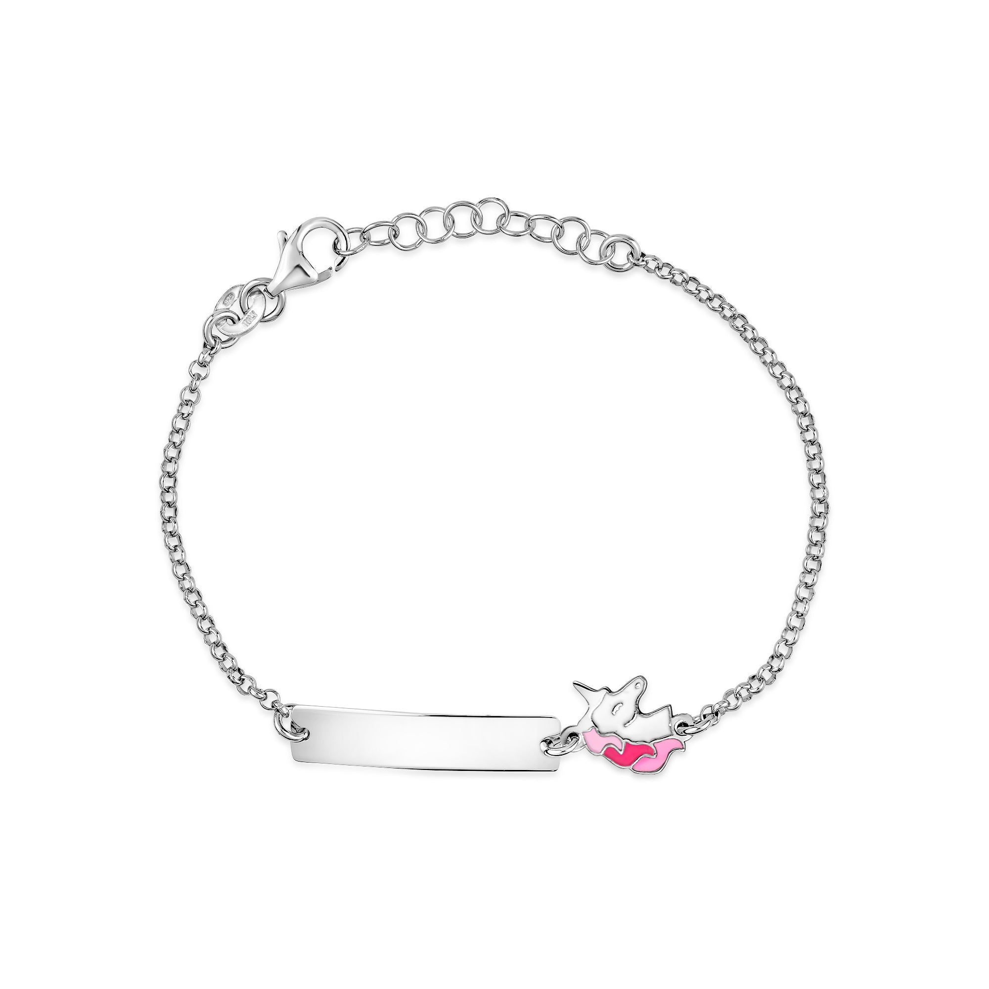 UNICORNJ Sterling Silver 925 Engravable ID Bracelet Rolo Chain for Girls Boys with Enamel 6.5"