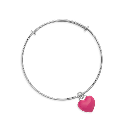UnicornJ Sterling Silver 925 Expandable Wire Bangle Bracelet with Blue Enamel Heart Charm