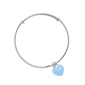 Sterling silver 925 adjustable bangle bracelet with enamel heart charm - hypoallergenic gift for girls teens and women by UnicornJ 