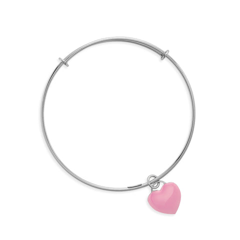 UnicornJ Sterling Silver 925 Expandable Wire Bangle Bracelet with Blue Enamel Heart Charm