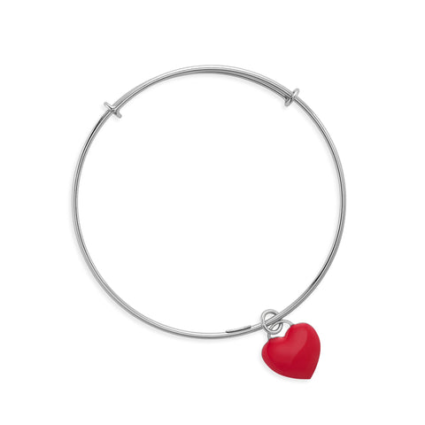 UnicornJ Sterling Silver 925 Expandable Wire Bangle Bracelet with Blue Enamel Heart Charm