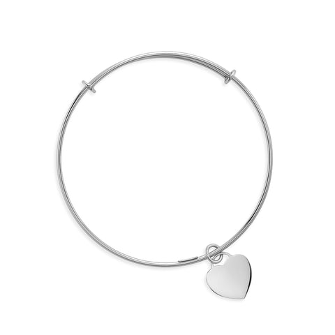 UnicornJ Sterling Silver 925 Expandable Wire Bangle Bracelet with Blue Enamel Heart Charm