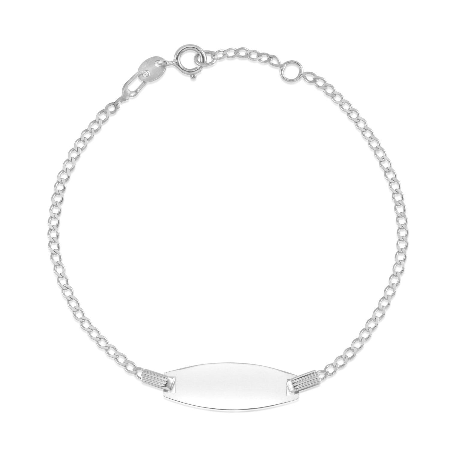 14k White Gold ID Bracelet Engravable Girls Boys Kids Baby Curb Chain Made in Italy