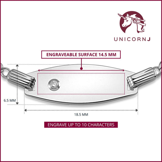 UNICORNJ Kids 14K White Gold Bowed ID Bracelet Curb Chain 5.5" with Diamond Accent 0.01 ct Italy