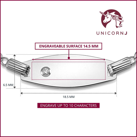 UNICORNJ Kids 14K White Gold Bowed ID Bracelet Curb Chain 5.5" with Diamond Accent 0.01 ct Italy
