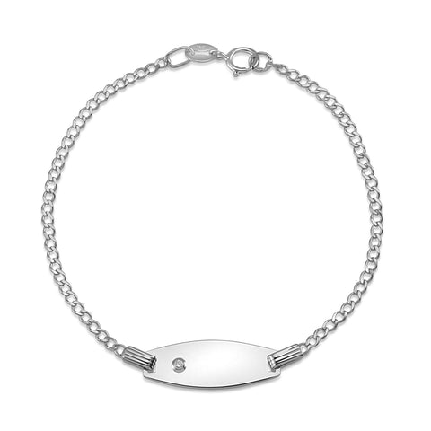 UNICORNJ Kids 14K White Gold Bowed ID Bracelet Curb Chain 5.5" with Diamond Accent 0.01 ct Italy