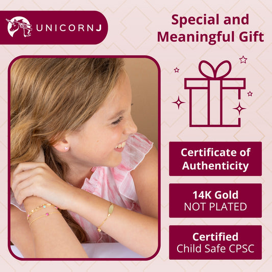 14k Gold ID Bracelet Engravable Girls Boys Kids Baby Gold Heart Charm Curb Chain Made in Italy