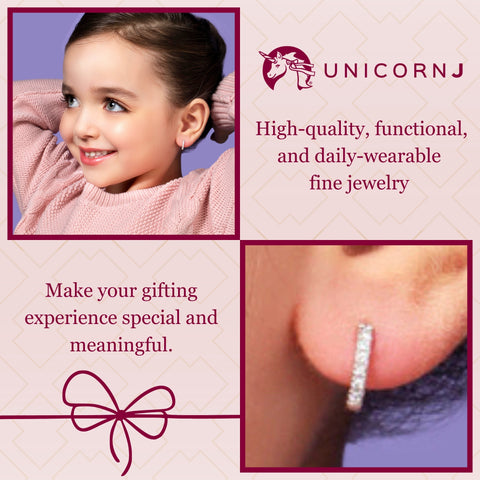 UNICORNJ 14K Gold Small Hoop Huggie Earrings with Simulated Diamonds Italy