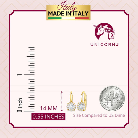 14K Yellow and White Gold Simulated Gemstone Halo Leverback Earrings