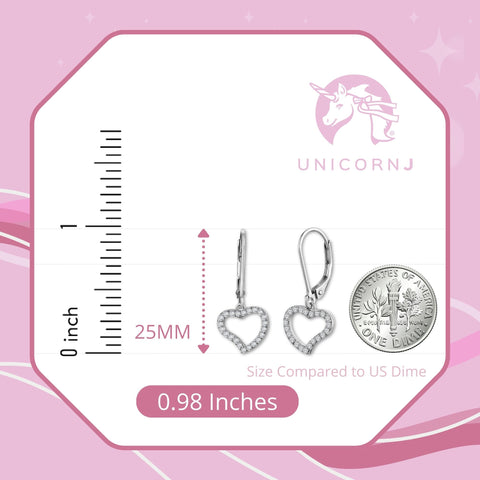 Heart Leverback Earrings in Sterling Silver with CZ