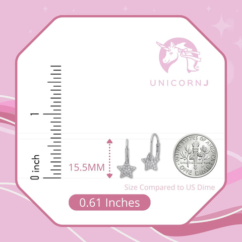 UNICORNJ Sterling Silver 925 Pink or Purple Star Leverback Earrings with Pave CZ Italy