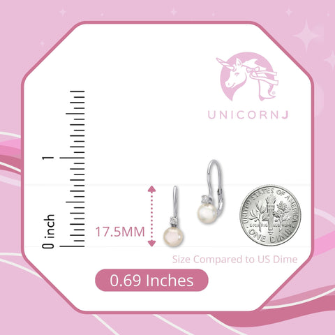 Sterling Silver 925 Cultured Pearl Button Leverback Earrings with Cubic Zirconia 6mm Italy