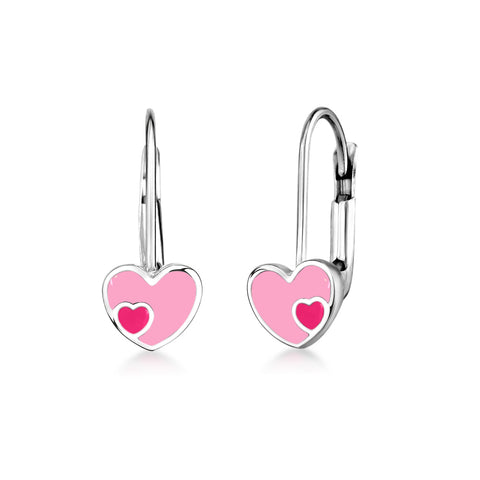 UNICORNJ Sterling Silver 925 Heart Earrings Leverback for Girls with Enamel