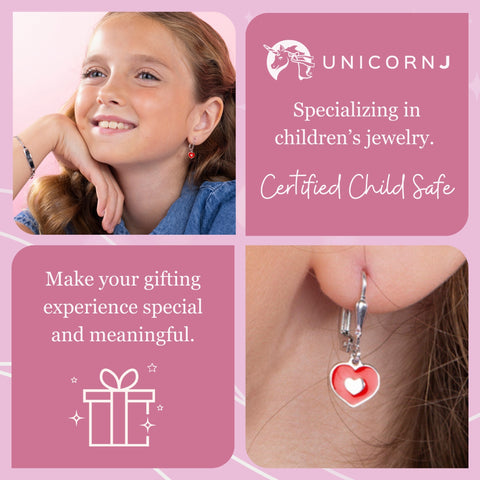 UNICORNJ Sterling Silver 925 Heart Earrings Leverback Dangle for Girls with Enamel Heart in Heart