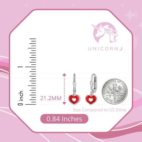 UNICORNJ Sterling Silver 925 Heart Earrings Leverback Dangle for Girls with Enamel Heart in Heart