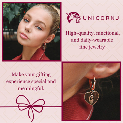 Sterling Silver Rose Gold Plated Girls Heart Dangle Leverback Earrings Initial Engraved Letters A-Z