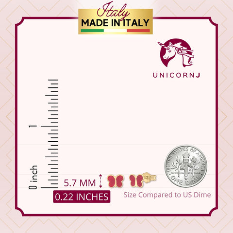 UNICORNJ 14K Yellow Gold Childrens Cute Post Stud Earrings with Enamel Italy