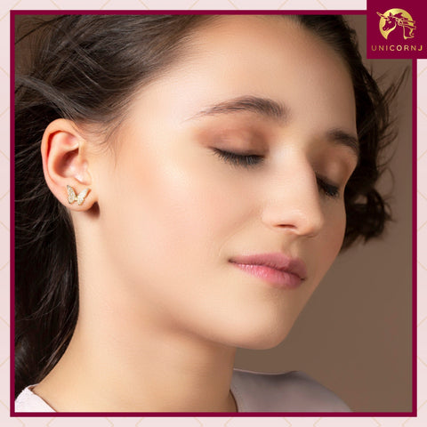 UNICORNJ Childrens 14k White Yellow Gold Cubic Butterfly Stud Post Earrings