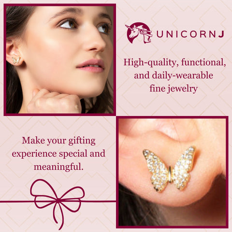UNICORNJ Childrens 14k White Yellow Gold Cubic Butterfly Stud Post Earrings