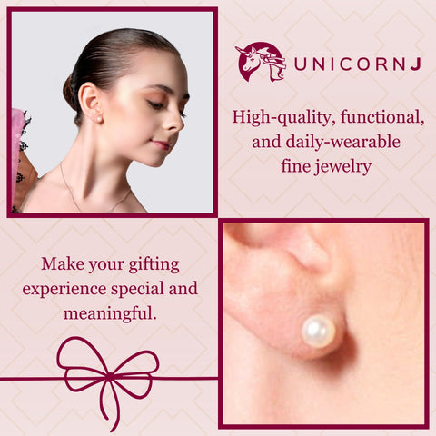 UNICORNJ 14K White Gold Freshwater Cultured Pearl Post Stud Earrings 5 6 or 7mm Italy