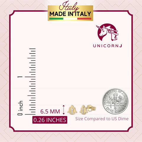 UNICORNJ 14K Yellow and White Gold Children's Kids Guardian Angel Post Earrings with CZ's Italy