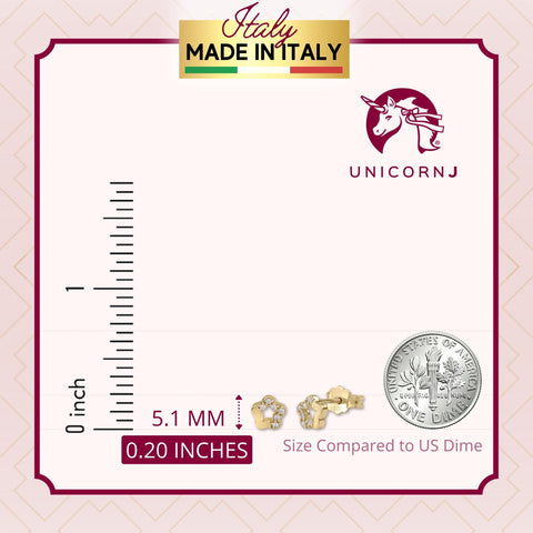 UNICORNJ 14K Yellow or White Gold Children's Kids Baby Tiny Flower Post Earrings Half Polished Half CZ's Italy
