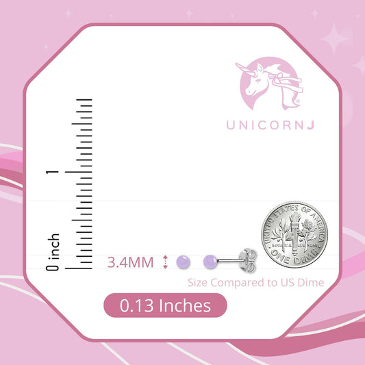 3mm enamel ball stud earrings with sterling silver posts, purple