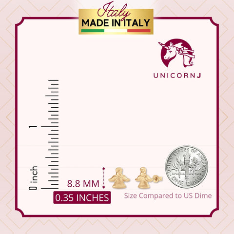 UNICORNJ Kids 14K Yellow Gold Guardian Angel Post Earrings Polished and Brushed Italy