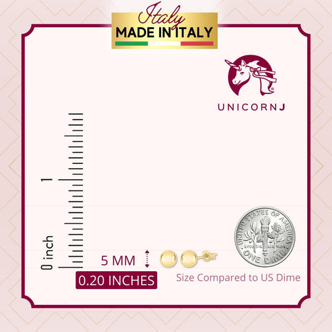 Ball Stud Earrings 14K Yellow Gold Polished Shiny Italy UNICORNJ 5mm