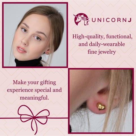 14K Yellow Gold Puff Heart Stud Earrings Polished Shiny Small Italy