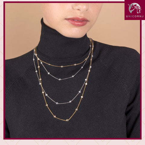 Very Long Station Necklace Pendant Sterling Silver 925 Yellow Gold Plated Simulated Diamonds Bezel 46"
