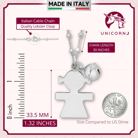 Sterling Silver Rose Gold High Polished Large Girl Silhouette Figure Pendant Necklace Long Cable Chain 30"