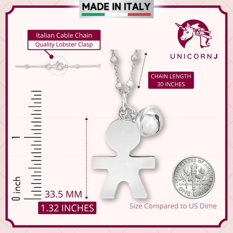 Sterling Silver High Polished Large Boy Silhouette Figure Pendant Necklace Long Cable Chain 30"