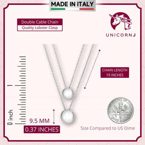 Sterling Silver High Polished Double Layer Ball Necklace Pendant on Cable Chain 19"